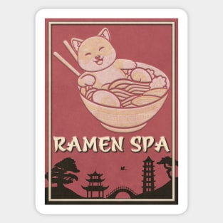 Vintage Cat in Ramen Spa Sticker